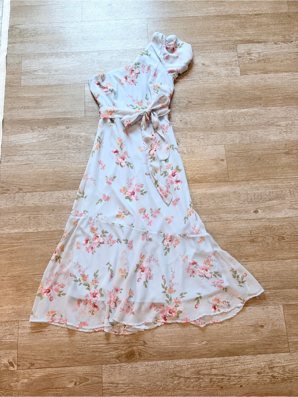 Floral One-Shoulder Midi Dress in Pink
